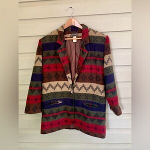 TRACY EVANS vintage 90s aztec southwestern Blazer preppy wool blend oversized M
